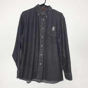Harriton Rolls Royce Mens Button Down Denim Shirt Size Large Casual Work Logo